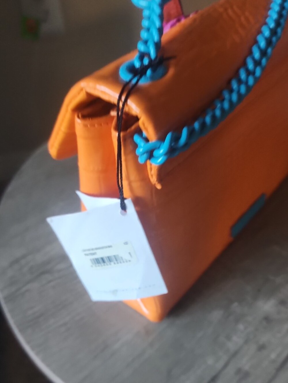 Kurt Geiger Orange Croc-Embossed Shoulder Bag with Pink Emblem - Picture 12 of 13